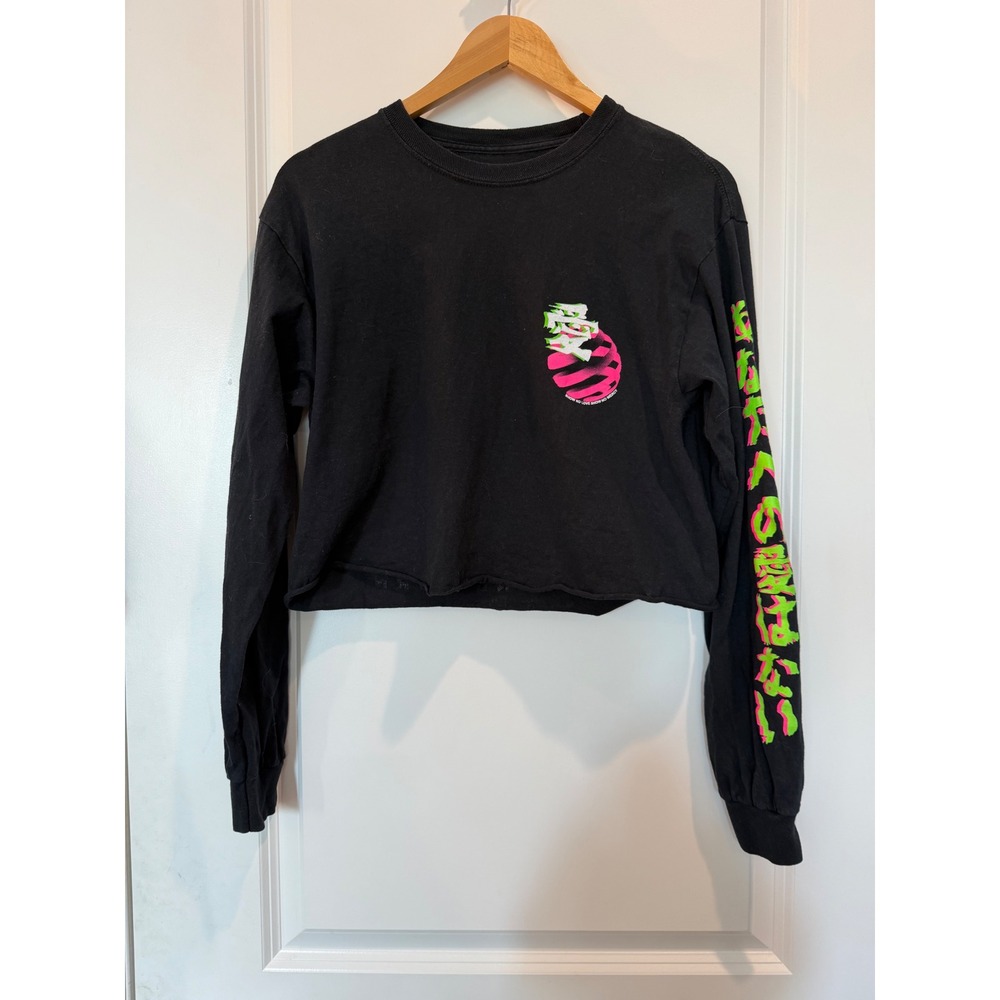 Vitriol Crash and Burn Anime Graphic Cropped Long Sleeve Tee Black Medium
